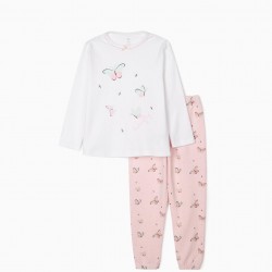 'BUTTERFLY' GIRL PAJAMAS, WHITE/PINK