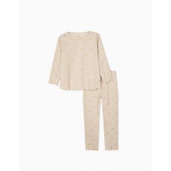 'HEARTS' GIRL'S RIBBED PAJAMAS, BLENDED BEIGE