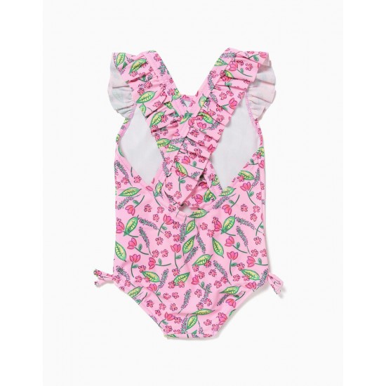 FLOWERY SWIMSUIT FOR BABY GIRL, PINK