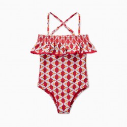 'YOU&ME' GIRL'S UPF 80 RUFFLED SWIMSUIT, RED