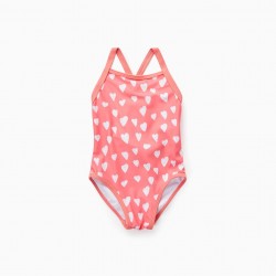 'HEARTS' GIRL'S SWIMSUIT, CORAL