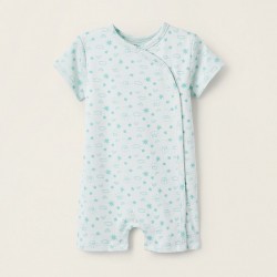 PRINTED COTTON PAJAMAS-ROMPERS FOR BABY BOY, AQUA GREEN