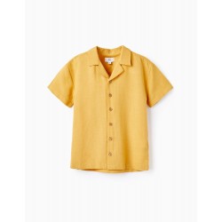 SHORT SLEEVE SHIRT WITH LINEN FOR BOYS, YELLOW