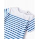 STRIPED COTTON T-SHIRT FOR BABY BOY, WHITE/DARK BLUE