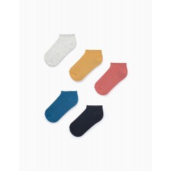PACK OF 5 PAIRS OF SHORT RIBBED SOCKS FOR BOYS, MULTICOLOR