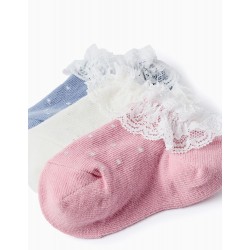 PACK OF 3 PAIRS OF SHORT SOCKS WITH LACE FOR BABY GIRLS, MULTICOLOR