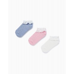 PACK OF 3 SHORT SOCKS WITH LUREX AND LACE FOR GIRLS, MULTICOLOR
