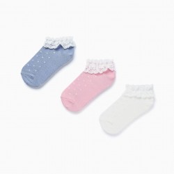 PACK OF 3 SHORT SOCKS WITH LUREX AND LACE FOR GIRLS, MULTICOLOR
