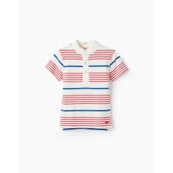 SHORT SLEEVE POLO FOR BABY BOY, WHITE/RED/BLUE