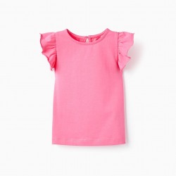 COTTON T-SHIRT WITH RUFFLES FOR BABY GIRL, PINK