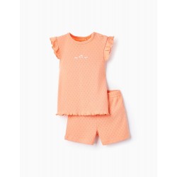 COTTON PAJAMAS FOR BABY GIRL 'FLOWERS', CORAL