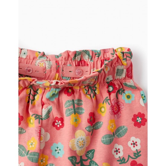 COTTON SHORTS WITH FLORAL PRINT FOR GIRLS, PINK
