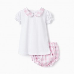 T-SHIRT PAJAMAS + DIAPER COVER FOR BABY GIRL, WHITE/PINK
