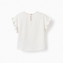 COTTON T-SHIRT WITH RUFFLES FOR BABY GIRL 'CHA CHA CHA', WHITE