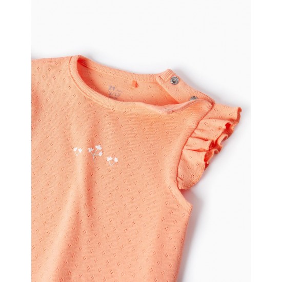 COTTON PAJAMAS FOR BABY GIRL 'FLOWERS', CORAL