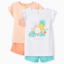 2 COTTON PAJAMAS FOR GIRLS 'ISLAND VIBES', MULTICOLOR
