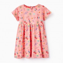 COTTON DRESS WITH FLORAL PRINT FOR BABY GIRL, PINK