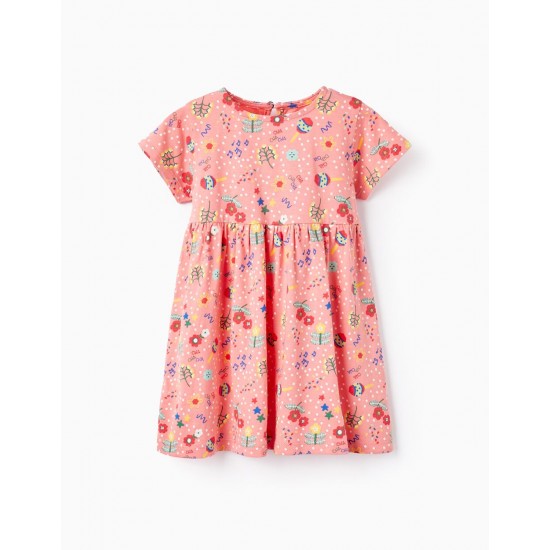 COTTON DRESS WITH FLORAL PRINT FOR BABY GIRL, PINK