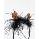 HEADBAND WITH FEATHERS AND GLITTER FOR BABY AND GIRL 'HALLOWEEN - PUMPKINS', BLACK