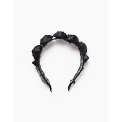HEADBAND WITH ROSES AND TULLE FOR GIRL 'HALLOWEEN', BLACK