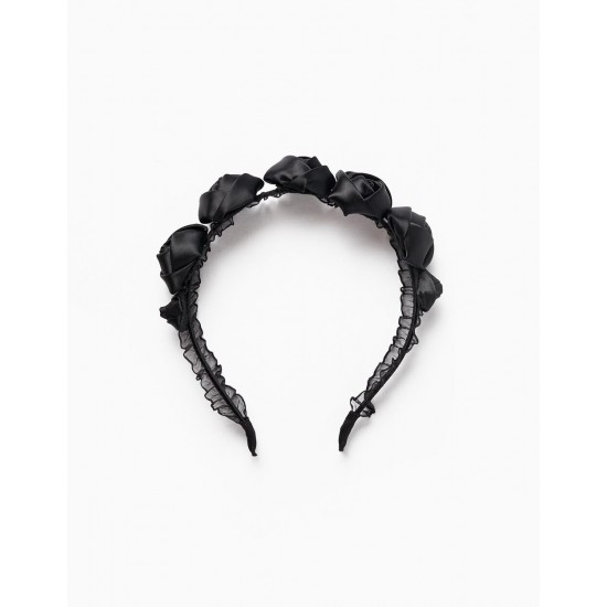 HEADBAND WITH ROSES AND TULLE FOR GIRL 'HALLOWEEN', BLACK