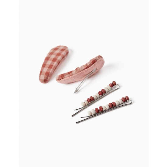 PACK OF 4 VICHY HOOKS AND BEADS FOR GIRLS, PINK