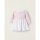 COMBINED MESH AND COTTON DRESS FOR NEWBORN, PINK/WHITE