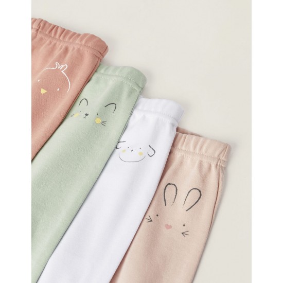 PACK 4 PANTS WITH FEET FOR BABY AND NEWBORN 'ANIMALS', MULTICOLOR
