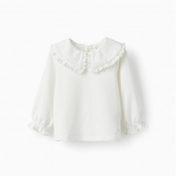 LONG SLEEVE T-SHIRT WITH RUFFLES FOR BABY GIRL, WHITE
