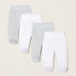 PACK OF 4 'EXTRA COMFY' COTTON FOOTED PANTS FOR BABY, WHITE/GREY