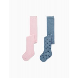 PACK 2 MESH TIGHTS FOR BABY GIRL 'LACINHOS', PINK/BLUE