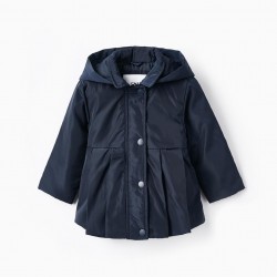PARKA WITH HOOD FOR BABY GIRL, DARK BLUE