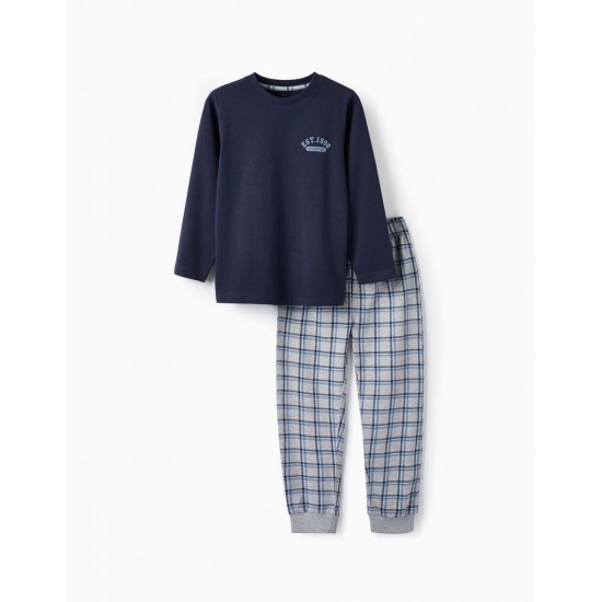 LONG-SLEEVED COTTON PAJAMAS FOR BOYS '1996', BLUE/GREY