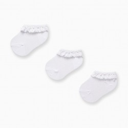 PACK 3 PAIRS OF LACE SOCKS FOR BABY GIRL, WHITE