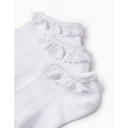 PACK 3 PAIRS OF LACE SOCKS FOR GIRLS, WHITE