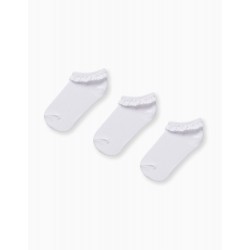 PACK 3 PAIRS OF LACE SOCKS FOR GIRLS, WHITE