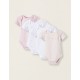 PACK OF 4 SHORT SLEEVE BODIES FOR BABY AND NEWBORN 'HAPPY', PINK