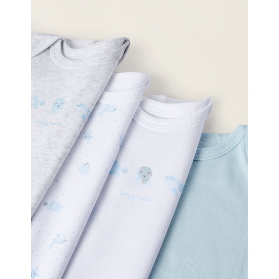 PACK OF 4 SHORT SLEEVE BODIES FOR BABY AND NEWBORN 'HAPPY', BLUE