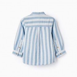 STRIPED COTTON SHIRT FOR BABY BOY, BLUE