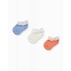PACK 3 PAIRS OF LACE AND LUREX SOCKS FOR BABY GIRL, MULTICOLOR