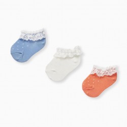 PACK 3 PAIRS OF LACE AND LUREX SOCKS FOR BABY GIRL, MULTICOLOR