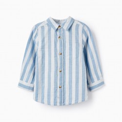 STRIPED COTTON SHIRT FOR BABY BOY, BLUE