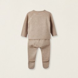 KNITTED SWEATER + PANTS SET WITH CASHMERE WITH FEET FOR NEWBORN, BROWN