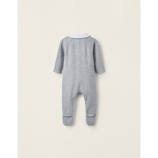 MESH BABYGROW WITH CASHMERE WITH FEET FOR NEWBORN, GRAY