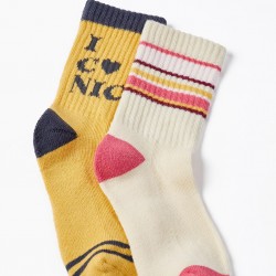 PACK 2 PAIRS OF SPORTS SOCKS FOR GIRLS, MULTICOLOR