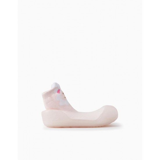 STEPPIES BABY GIRL 'SHEEP' RUBBER SOLE SOCKS, PINK
