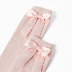 PLAIN HIGH SOCKS WITH DECORATIVE BOW FOR GIRLS, PINK