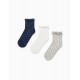 PACK 3 PAIRS OF LACE SOCKS FOR GIRLS, GREY/WHITE/DARK BLUE
