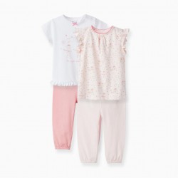 PACK 2 COTTON PAJAMAS FOR BABY GIRL 'SUPER STARS', WHITE/PINK