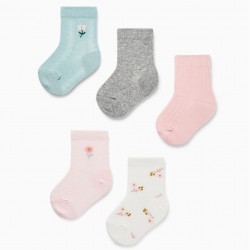 PACK OF 5 PAIRS OF SHORT SOCKS FOR BABY GIRL 'FLOWERS', MULTICOLOR
